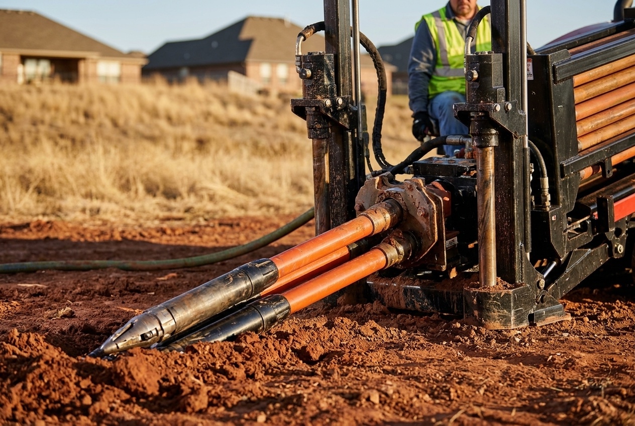 Bortek directional drill head boring a new underground line in southeast Idaho